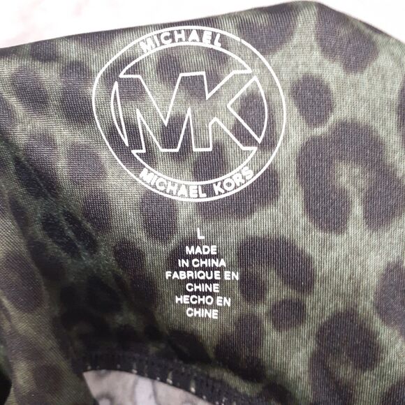 Michael Kors Tankini Tank Top Green Animal Leopard Print Size L - Picture 8 of 9